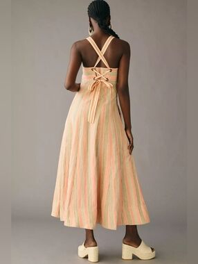 Maeve Striped Peach Cross-Back Maxi Dress